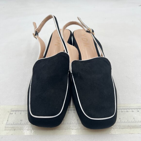 YDN Black Suede Square Toe Block Low Heels Slingback Formal Loafer Dressy Pump - Picture 3 of 8